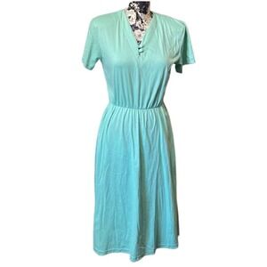 𝅺VINTAGE Bedford Fair Mint Green Short Sleeve Shirt Dress with Pockets M Petite